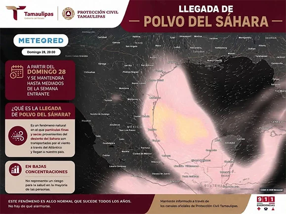 Prevén llegada de polvo del Sahara a Tamaulipas a partir del domingo 1 TABLA SAHARA 2bb