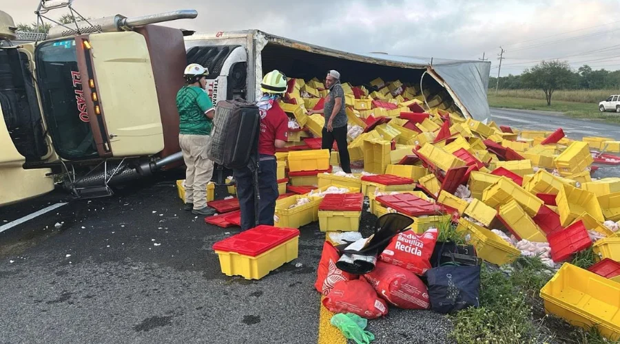 Un acto de rapiña se registró durante la mañana de este viernes en el municipio de Montemorelos cuando un trailer cargado con pollos se volcó sobre la carretera 85, Monterrey-Victoria.