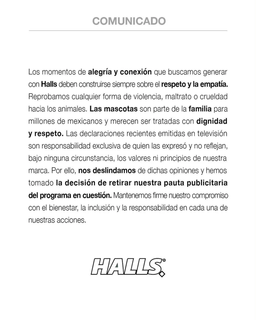 Halls retira su publicidad de Ventaneando tras comentarios de Pedro Sola 1 745952200 2859064111095297 6863814675982561550 n