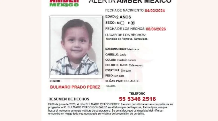 Activan Alerta Amber nacional para localizar a menor desaparecido en Reynosa