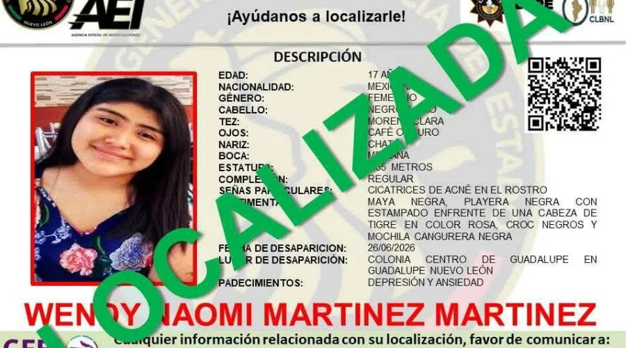 Localizan con vida a adolescente desaparecida en Nuevo León