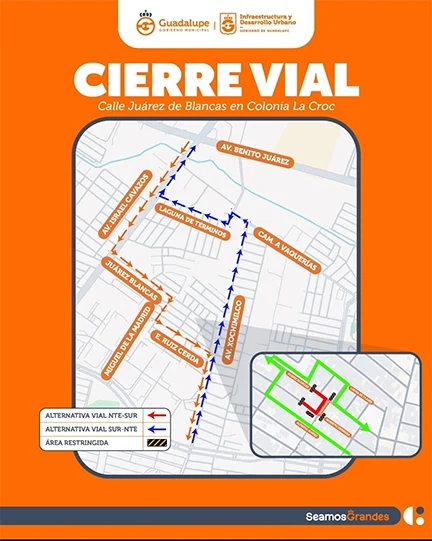 Anuncian cierre temporal de calle Juárez Blancas en Guadalupe 1 MAPA GPE 2bb