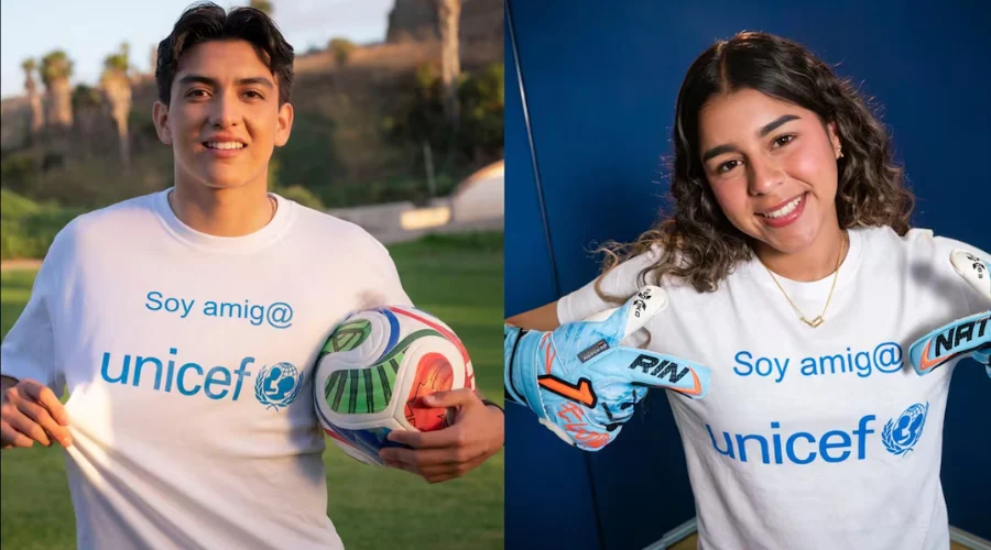 campaña-de-unicef-un-gol-por-la-infancia Gilberto Mora y Valentina Murrieta apoyando la nueva campaña de UNICEF por los derechos de la niñez.