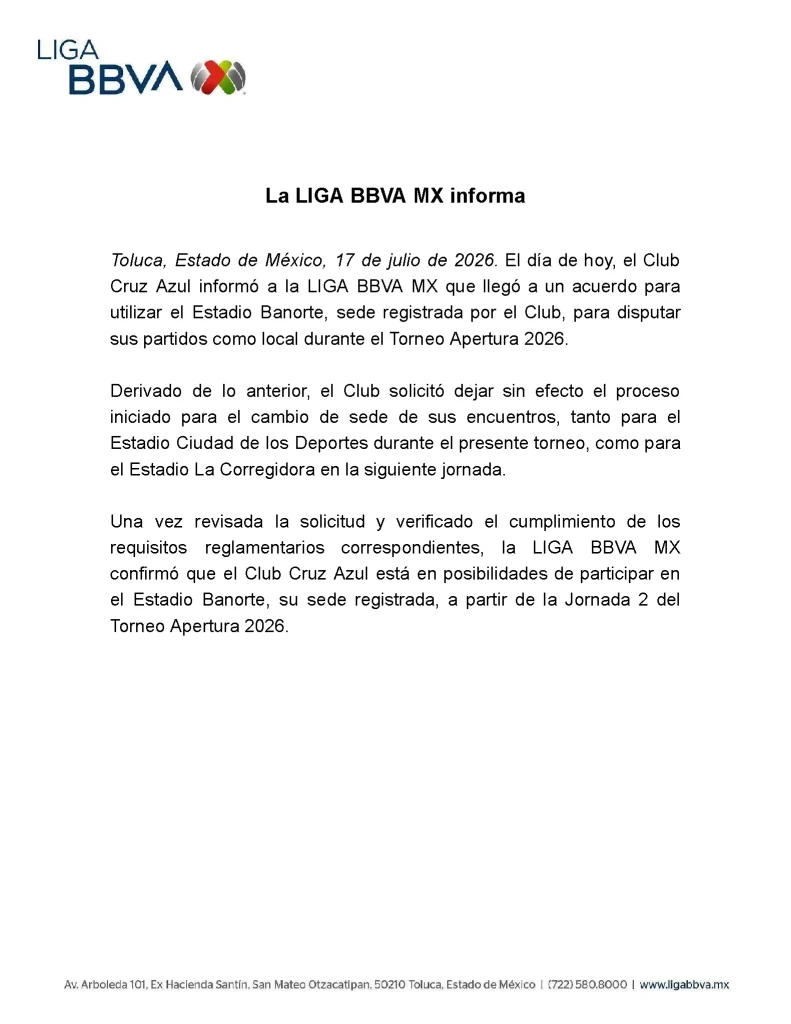 Regresa Cruz Azul al Estadio Azteca 1 comunicado cruz azul 89s