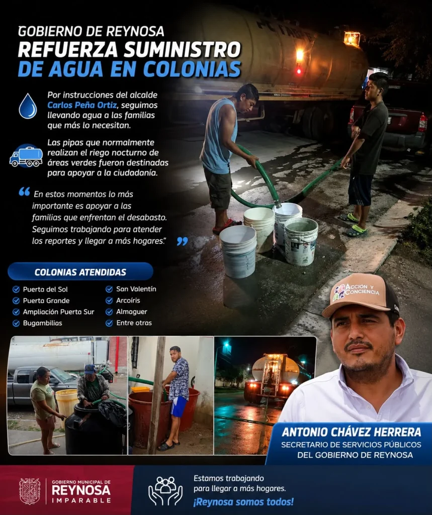 Antonio Chávez destaca acciones del Gobierno de Reynosa para atender la escasez de agua 1 e88a8608 aa9b 439a 827c f5cf8e222102