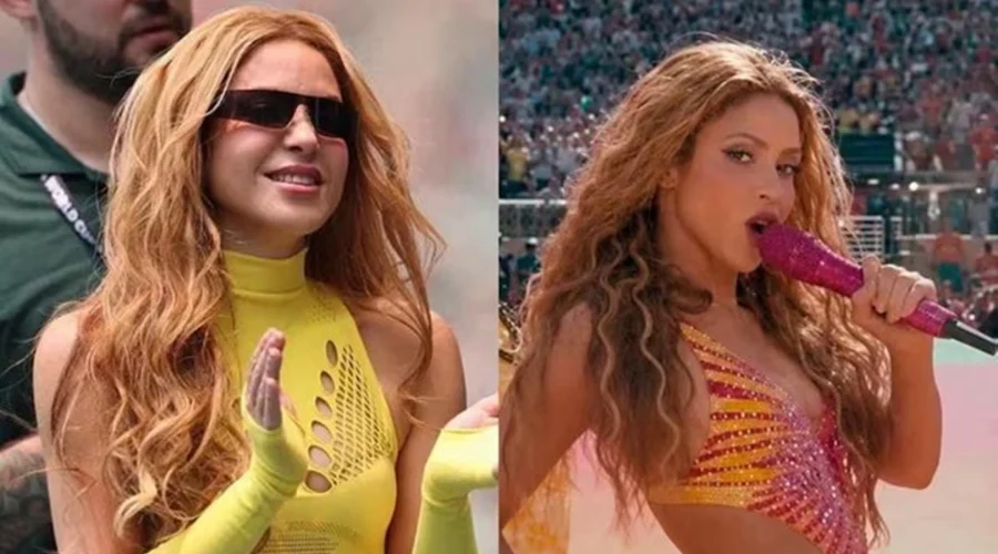 polemica-por-el-show-de-shakira La cantante colombiana sobre el escenario durante el show de Shakira en la Copa del Mundo.