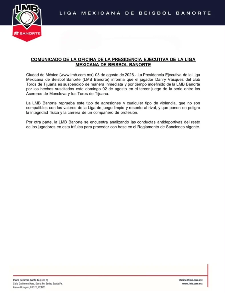 Suspende LMB a Danry Vásquez por batalla campal 1 764357710 1627882012085882 2238834411420383272 n