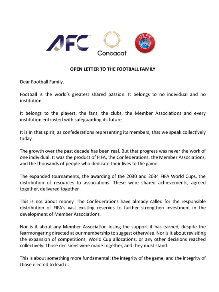 Firman UEFA, CAF y CONCACAF contra Infantino; FMF se abstiene 1 764523845 860617646986977 121437649045003881 n