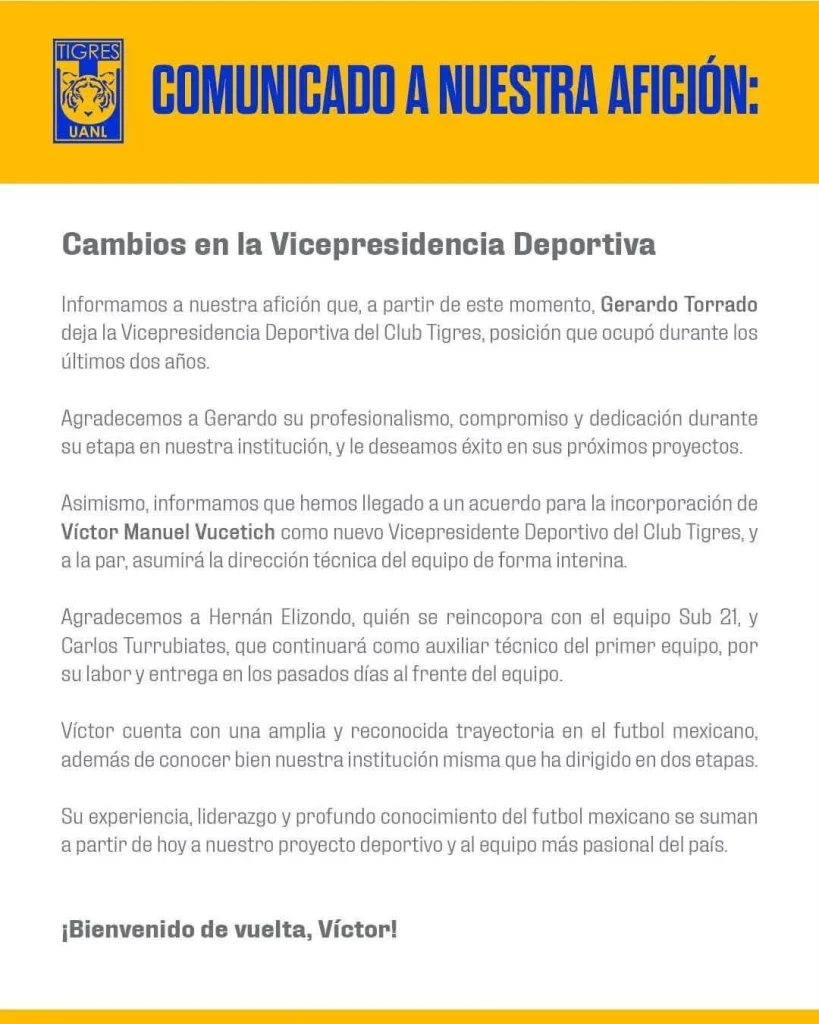 Cambios en Tigres: sale Torrado y regresa Vucetich 1 774405572 1062842700011378 4725716494967139046 n