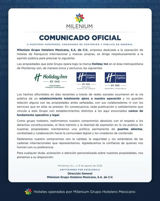 Se deslinda Grupo Milenium de hotel en Escobedo 1 COMUNICADO HOLIDAY INN 23