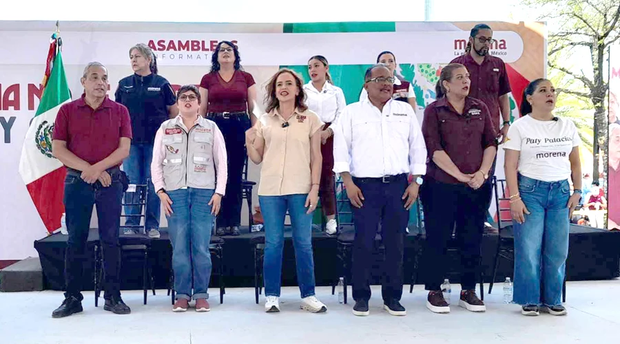 Aclama 4T a Mijes en Escobedo; se ausentan corcholatas 1 Texto Alternativo (Alt Text): La militancia aclama 4T durante asamblea informativa con Andrés Mijes en Escobedo