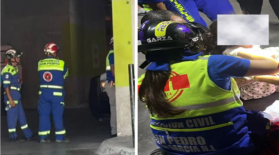 rescatan-nina-estacionamiento Rescatistas laboran en el operativo donde rescatan a niña en estacionamiento de San Pedro.
