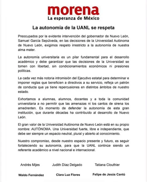 Demandan aspirantes de Morena en NL respeto a autonomía de UANL 2 790265896 2110377032946262 513877581713832896 n