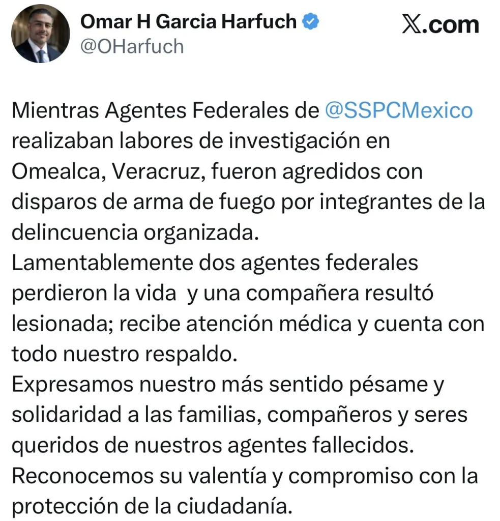 Harfuch reporta muerte de dos agentes de la SSPC 1 HRdOF vbcAAGcrs