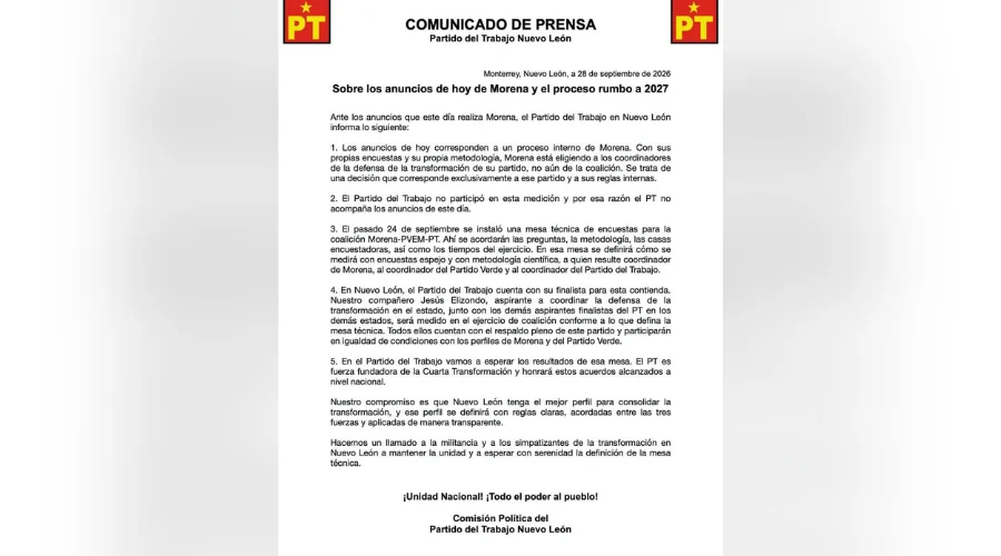 Se desliga PT de designaciones de MORENA; tienen su propio candidato en NL