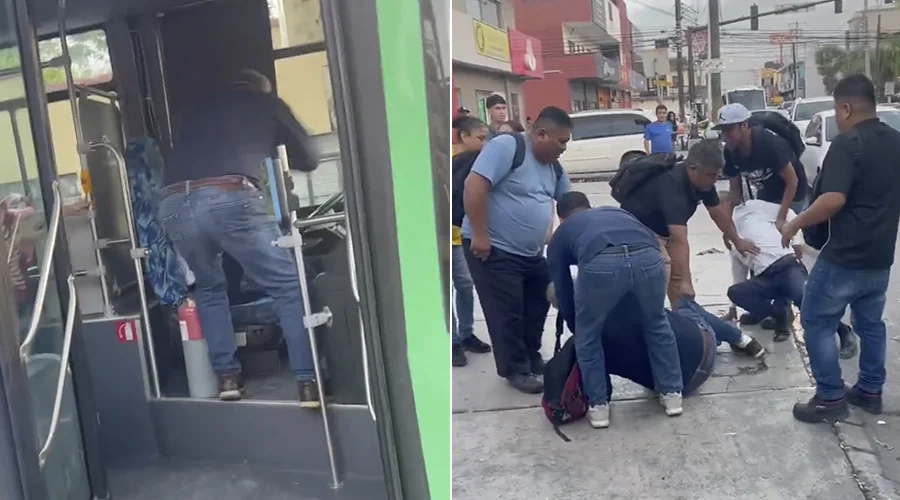 pelean-chofer-de-ruta-conductor-apodaca Chofer de ruta y automovilista pelean en la calle en el municipio de Apodaca