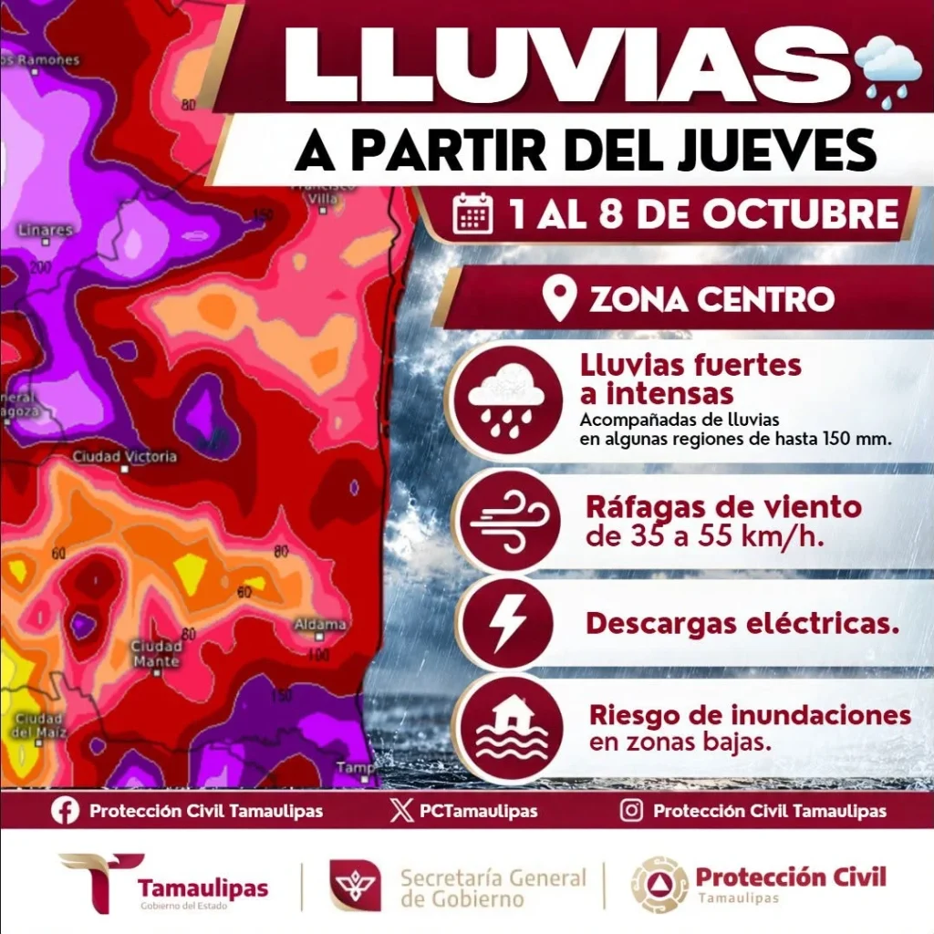 PC Tamaulipas mantiene vigilancia ante periodo de lluvias 1 tamaulipas lluvias pc 2