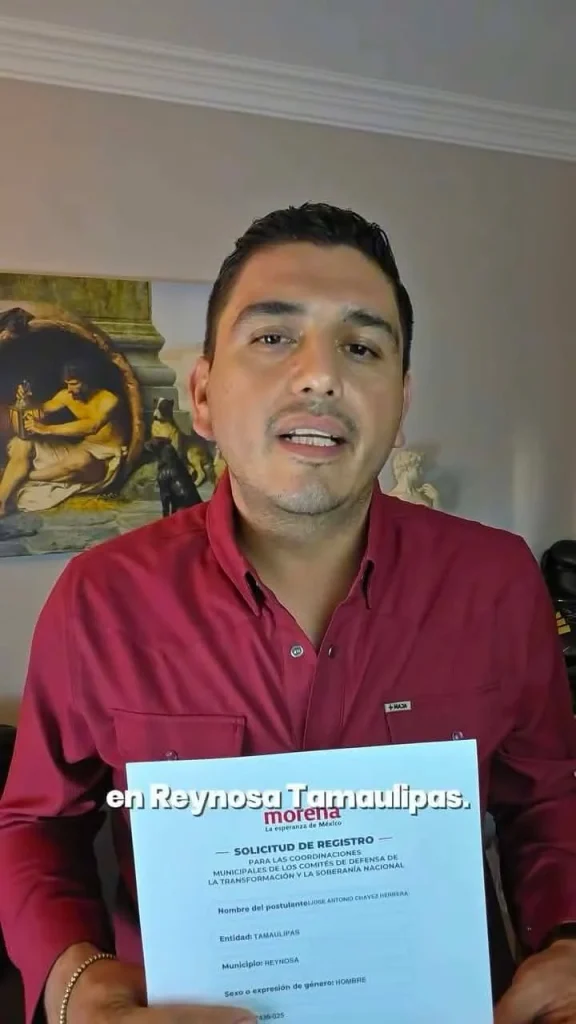 Se suma Antonio Chávez a lista de aspirantes a coordinador municipal de Morena 1 Antonio Chávez Herrera confirma su registro como aspirante a coordinador municipal de Morena en Reynosa.
