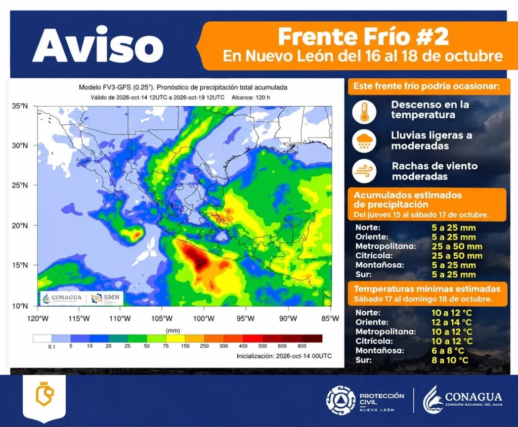Ahora sí se sentirá el otoño; habrá lluvias y descenso de temperatura 2 Lluvias y descenso de temperatura previstos por el paso del frente frío en Monterrey.
