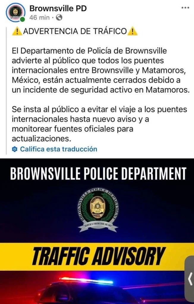 Cierran puentes internacionales entre Brownsville y Matamoros por situación de riesgo 1 867780973 29252219154465326 2067506515718892354 n
