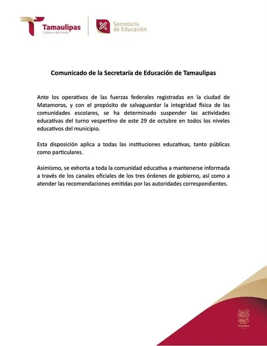 Suspenden clases en Matamoros ante operativos de fuerzas federales 1 869442267 1465072995507540 8652068223413826571 n