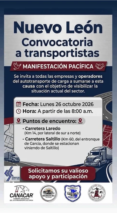 Transportistas de NL se unirán a protesta nacional 2 Transportistas de NL reunidas durante la protesta en carreteras estatales.