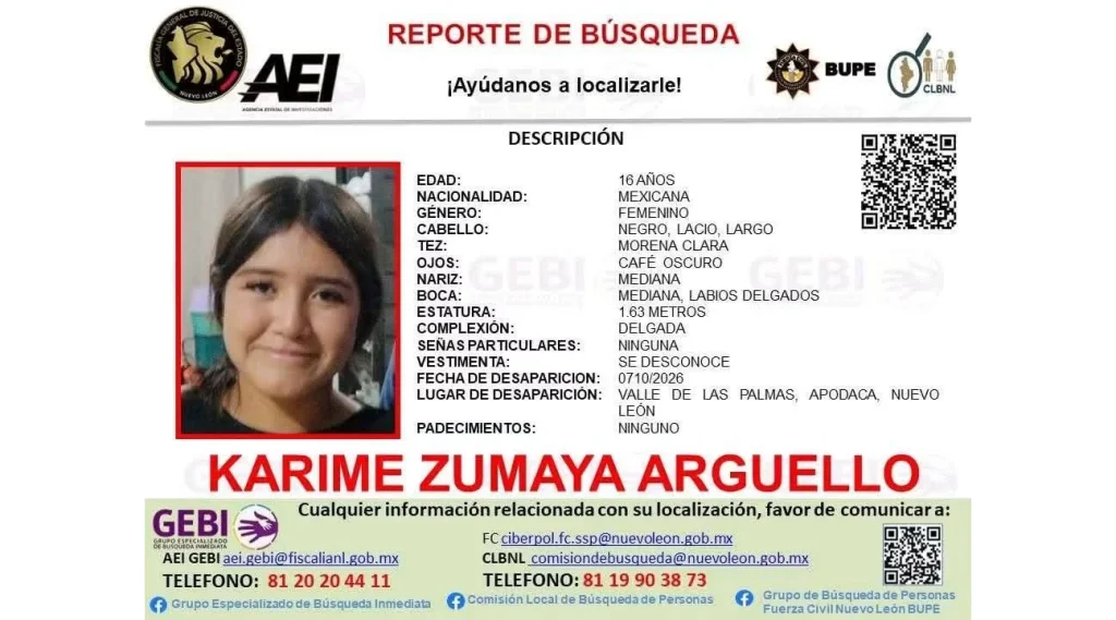 Desaparece adolescente de 16 años en Apodaca 1 KARIME 22