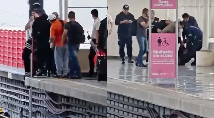 Línea 1 metro suicidio Rescate de un hombre en la estación del la Línea 1 Metro de Monterrey por empleados del sistema.
