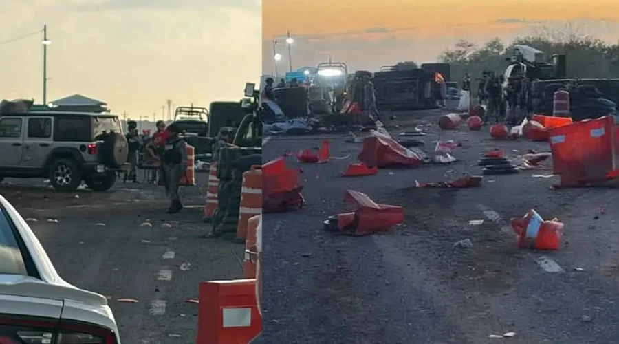 choca-contra-reten-militar-general-bravo Vehículo tras accidente donde una conductora choca contra retén militar en General Bravo