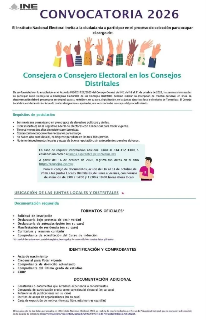 Abren seis vacantes para consejeros electorales en Reynosa 1 Instalaciones y proceso de registro para consejeros electorales en Reynosa del INE.