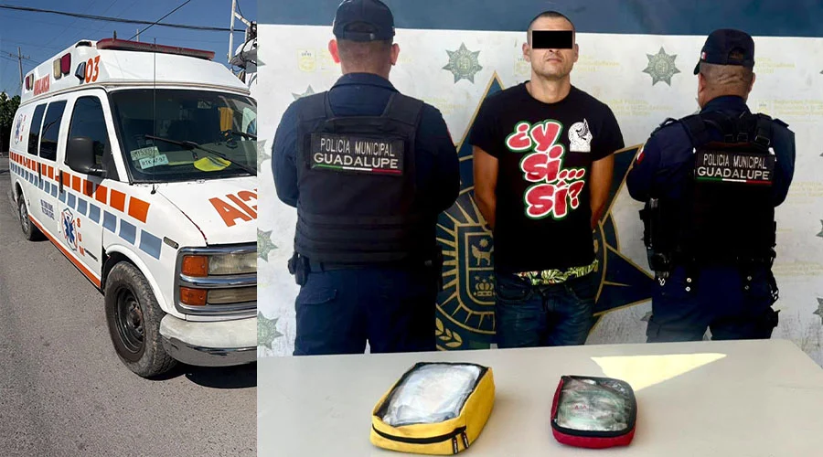 detienen-a-hombre-robo-ambulancia-guadalupe Elementos policiales atienden caso donde detienen a hombre por sustraer botiquines de ambulancia en Guadalupe.