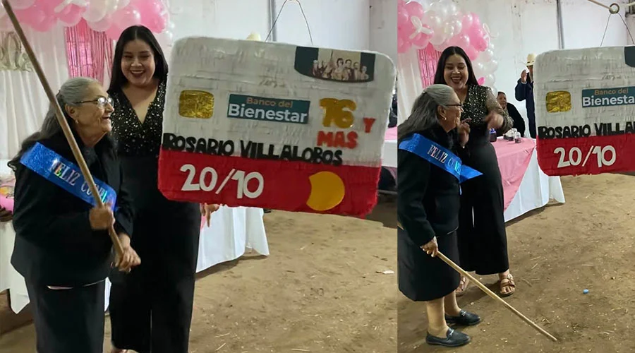 pinata-tajeta-bienestar El festejo de una bella abuelita se volvió viral en redes sociales luego de que su familia le organizara una fiesta de cumpleaños con temática y piñata de la tarjeta del Bienestar.