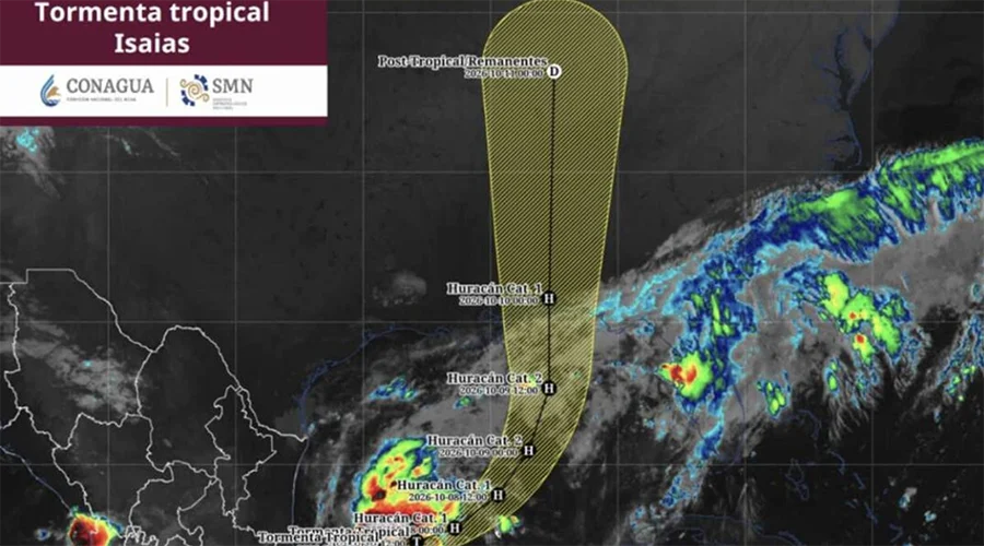 tormenta-tropical-isaias-golfo-mexico Mapa del pronóstico meteorológico donde se muestra la trayectoria de la tormenta tropical Isaias